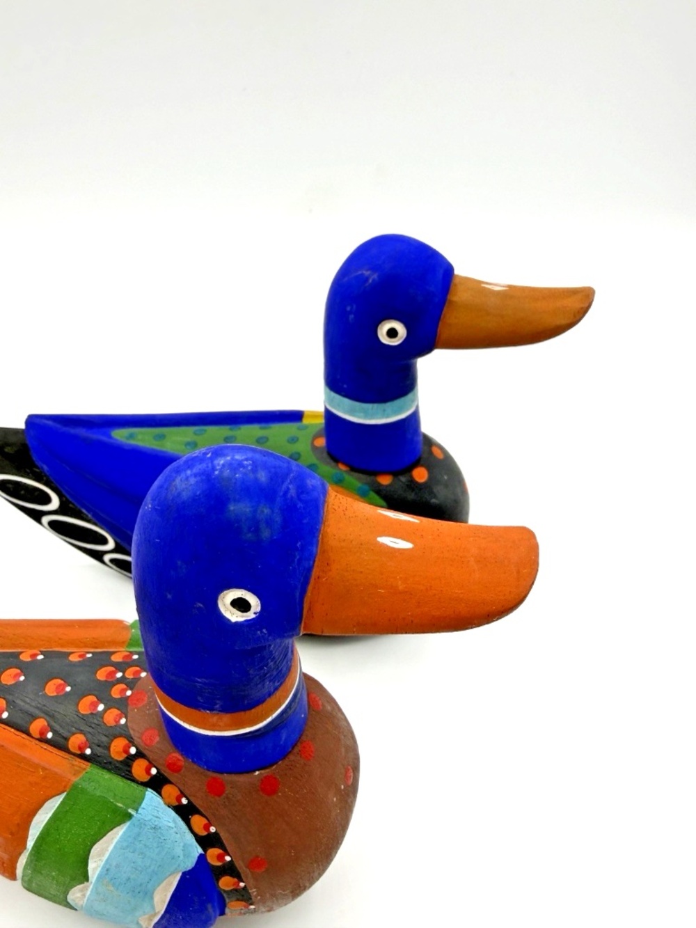 Hand Painted Wooden Duck Pair Figurines Folk Art Decor Wedding Ducks Set of 2 - Picture 3 of 16